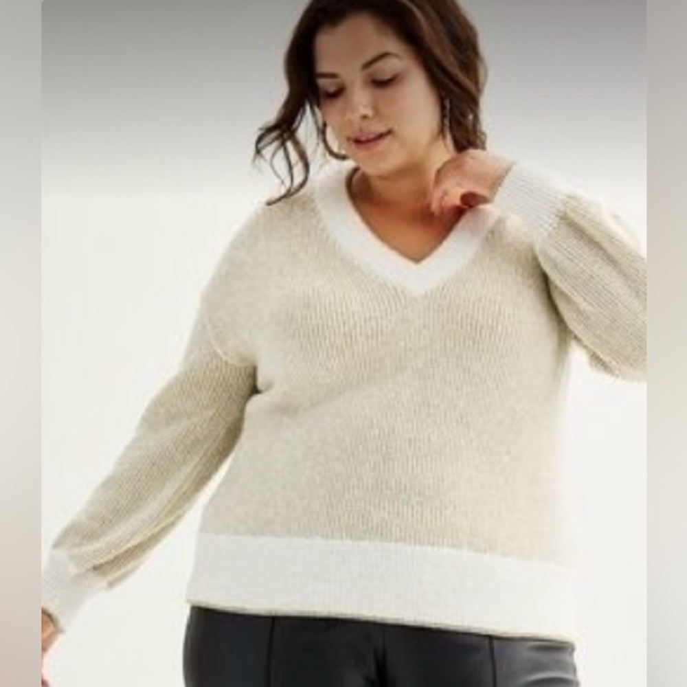 Women’s‎ Nine West V-Neck Shine Pullover Sweater Size 2X. Sparkle plus size